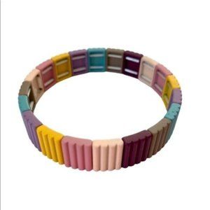 Multicolor Dusty Rose Purple Blue Tile Stretch Bracelet  NEW